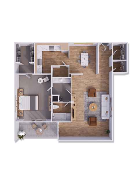 Floor plan for 1 bed, 1 bath, 922 sqft